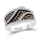 Exquisite Elegance: 10kt White Gold Womens Round Brown Diamond Fashion Ring 3/4 Cttw - Splendid Jewellery