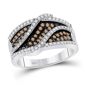 Exquisite Elegance: 10kt White Gold Womens Round Brown Diamond Fashion Ring 3/4 Cttw - Splendid Jewellery