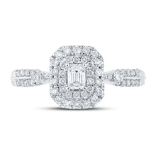 Load image into Gallery viewer, Exquisite Emerald Brilliance: 14kt White Gold Womens Diamond Fashion Ring 1/2 Cttw - Front View