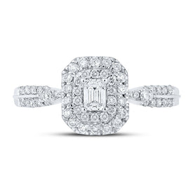 Exquisite Emerald Brilliance: 14kt White Gold Womens Diamond Fashion Ring 1/2 Cttw - Front View