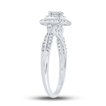 Load image into Gallery viewer, Exquisite Emerald Brilliance: 14kt White Gold Womens Diamond Fashion Ring 1/2 Cttw - Second Side View
