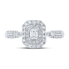 Exquisite Emerald Brilliance: 14kt White Gold Womens Diamond Fashion Ring 1/2 Cttw - Splendid Jewellery