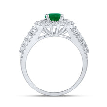 Load image into Gallery viewer, Exquisite Emerald Brilliance: 14kt White Gold Womens Oval Emerald Solitaire Diamond Fashion Ring - Top View