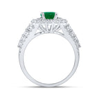 Exquisite Emerald Brilliance: 14kt White Gold Womens Oval Emerald Solitaire Diamond Fashion Ring - Top View