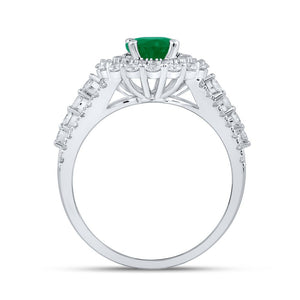 Exquisite Emerald Brilliance: 14kt White Gold Womens Oval Emerald Solitaire Diamond Fashion Ring - Splendid Jewellery