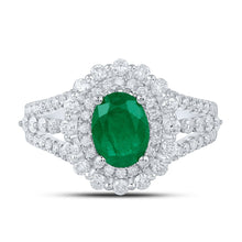 Load image into Gallery viewer, Exquisite Emerald Brilliance: 14kt White Gold Womens Oval Emerald Solitaire Diamond Fashion Ring - Second Side View