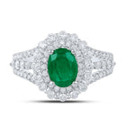 Exquisite Emerald Brilliance: 14kt White Gold Womens Oval Emerald Solitaire Diamond Fashion Ring - Second Side View