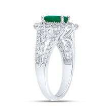 Load image into Gallery viewer, Exquisite Emerald Brilliance: 14kt White Gold Womens Oval Emerald Solitaire Diamond Fashion Ring - Side View