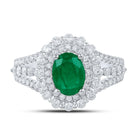 Exquisite Emerald Brilliance: 14kt White Gold Womens Oval Emerald Solitaire Diamond Fashion Ring - Splendid Jewellery