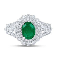 Load image into Gallery viewer, Exquisite Emerald Brilliance: 14kt White Gold Womens Oval Emerald Solitaire Diamond Fashion Ring - Splendid Jewellery