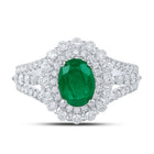 Exquisite Emerald Brilliance: 14kt White Gold Womens Oval Emerald Solitaire Diamond Fashion Ring - Splendid Jewellery