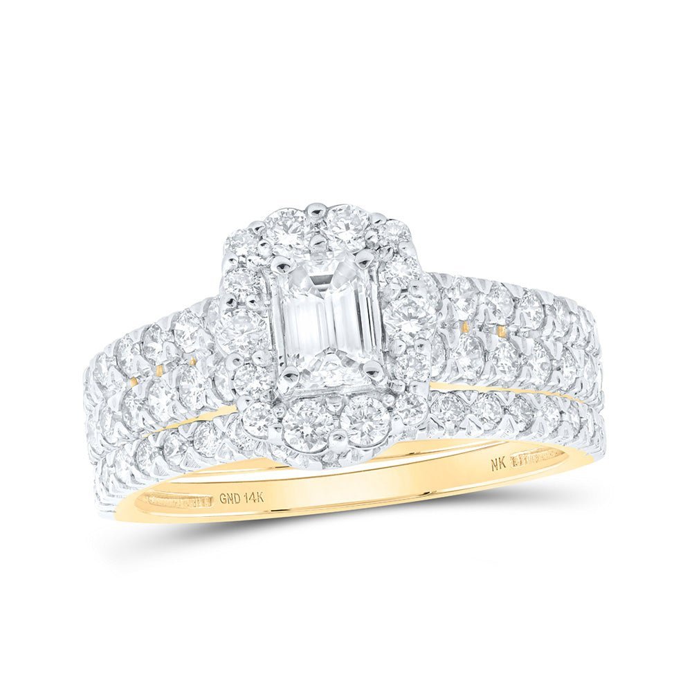 Exquisite Emerald Diamond Bridal Wedding Ring Band Set in 14kt Yellow Gold - Splendid Jewellery