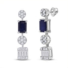 Exquisite Majesty: 14kt White Gold Womens Emerald Blue Sapphire Diamond Dangle Earrings - Splendid Jewellery