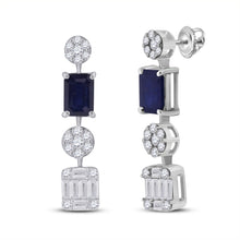 Load image into Gallery viewer, Exquisite Majesty: 14kt White Gold Womens Emerald Blue Sapphire Diamond Dangle Earrings - Splendid Jewellery