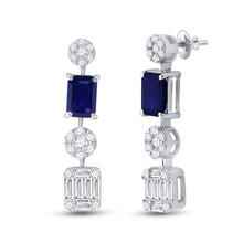 Load image into Gallery viewer, Exquisite Majesty: 14kt White Gold Womens Emerald Blue Sapphire Diamond Dangle Earrings - Splendid Jewellery