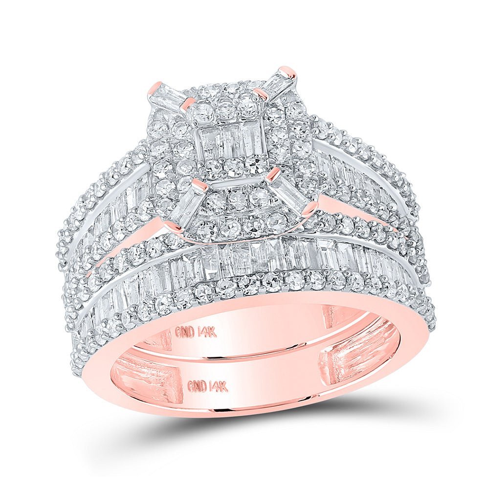 Exquisite Rose Gold Baguette Diamond Square Bridal Wedding Ring Set - Splendid Jewellery
