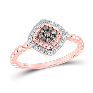 Exquisite Rose Gold Brown Diamond Offset Square Ring - Splendid Jewellery