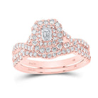 Exquisite Rose Gold Emerald Diamond Halo Bridal Wedding Ring Band Set - Splendid Jewellery