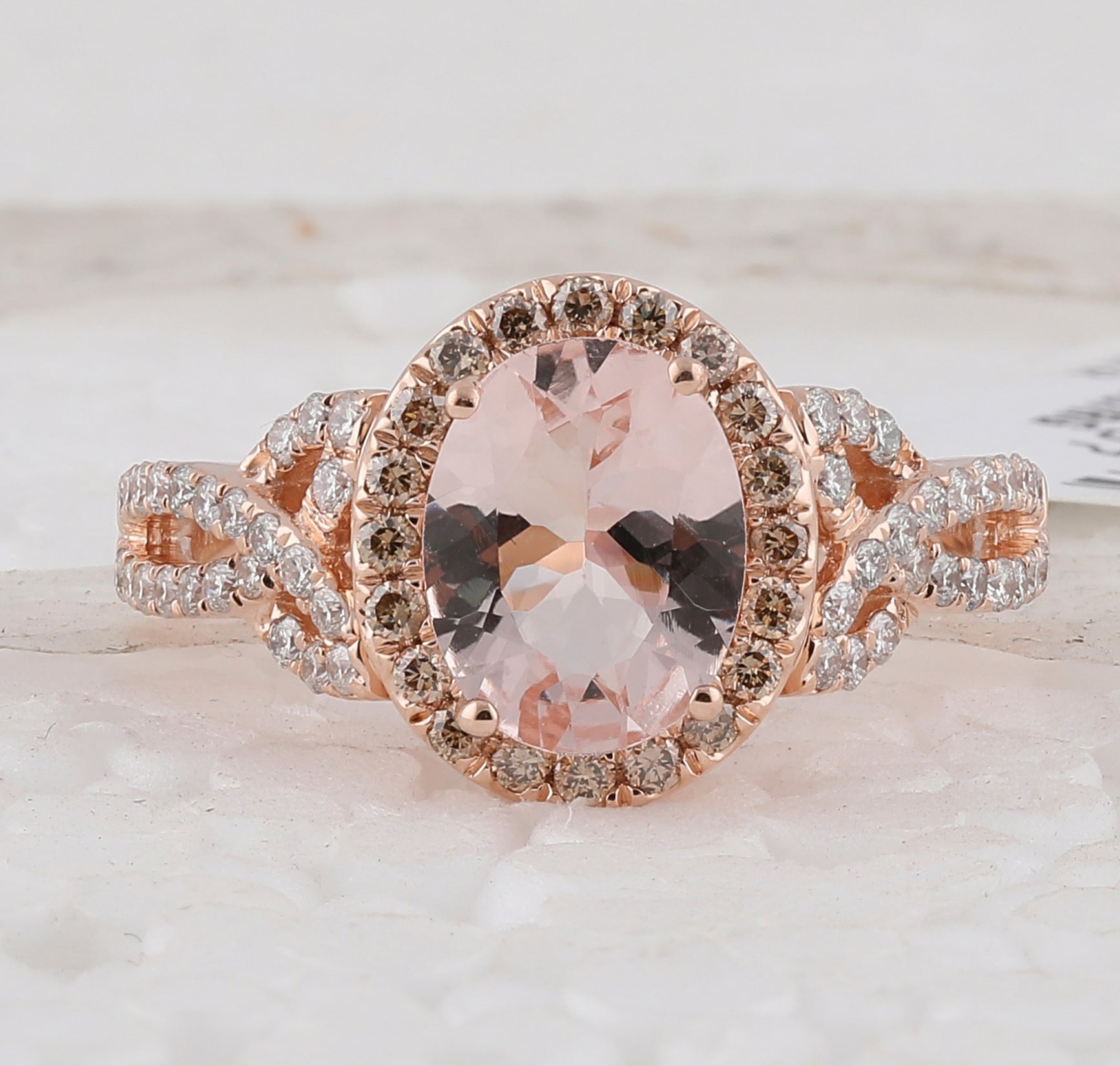 Exquisite Rose Gold Oval Morganite Diamond Fashion Ring - Splendid Jewellery