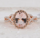 Exquisite Rose Gold Oval Morganite Diamond Fashion Ring - Front View