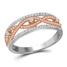 Load image into Gallery viewer, Exquisite Rose-Tone Rope Twist Diamond Band in 10kt White Gold Top View from Splendid Jewellery
