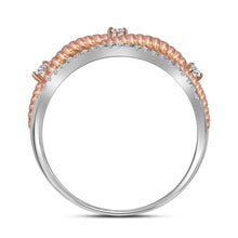 Load image into Gallery viewer, Exquisite Rose-Tone Rope Twist Diamond Band in 10kt White Gold Side View from Splendid Jewellery