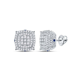 Exquisite Square Diamond and Blue Sapphire Earrings in 14kt White Gold - Splendid Jewellery