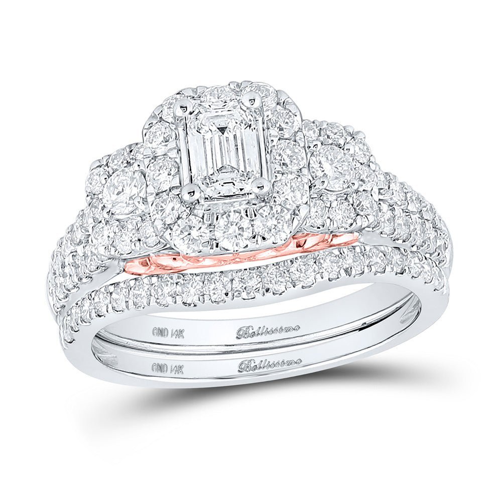 Exquisite Two - Tone Gold Emerald Diamond Bridal Wedding Ring Band Set - Splendid Jewellery