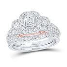 Exquisite Two - Tone Gold Emerald Diamond Bridal Wedding Ring Band Set - Splendid Jewellery