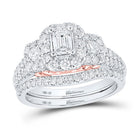 Exquisite Two - Tone Gold Emerald Diamond Bridal Wedding Ring Band Set - Splendid Jewellery