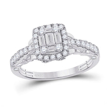 Load image into Gallery viewer, Exquisite White Gold Baguette Diamond Square Ring - 3/4 Cttw - Top View