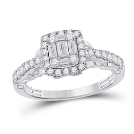 Exquisite White Gold Baguette Diamond Square Ring - 3/4 Cttw - Top View