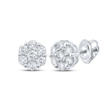 Load image into Gallery viewer, Floral Brilliance: 10kt White Gold Diamond Flower Cluster Earrings - Splendid Jewellery
