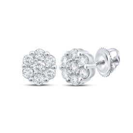 Floral Brilliance: 10kt White Gold Diamond Flower Cluster Earrings - Splendid Jewellery