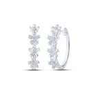 Floral Brilliance: 10kt White Gold Round Diamond Flower Hoop Earrings - Splendid Jewellery