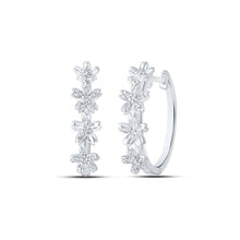 Load image into Gallery viewer, Floral Brilliance: 10kt White Gold Round Diamond Flower Hoop Earrings - Splendid Jewellery
