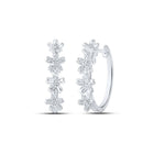 Floral Brilliance: 10kt White Gold Round Diamond Flower Hoop Earrings - Splendid Jewellery