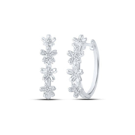 Floral Brilliance: 10kt White Gold Round Diamond Flower Hoop Earrings - Splendid Jewellery