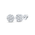Floral Brilliance: 10kt White Gold Womens Round Diamond Flower Cluster Earrings 1/5 Cttw - Splendid Jewellery