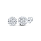 Floral Brilliance: 10kt White Gold Womens Round Diamond Flower Cluster Earrings 1/5 Cttw - Splendid Jewellery