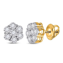 Load image into Gallery viewer, Floral Brilliance: 10kt Yellow Gold Womens Round Diamond Flower Cluster Earrings 1/4 Cttw - Splendid Jewellery