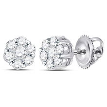 Load image into Gallery viewer, Floral Brilliance: 14kt White Gold Diamond Flower Cluster Earrings - Splendid Jewellery