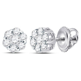 Floral Brilliance: 14kt White Gold Diamond Flower Cluster Earrings - Splendid Jewellery