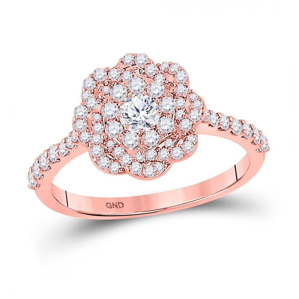 Floral Elegance Diamond Fashion Ring | 14kt Rose Gold Womens Round Diamond Twist Solitaire Ring 7/8 Cttw - Splendid Jewellery