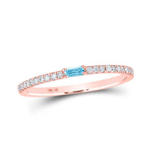 Load image into Gallery viewer, Rose Gold Aquamarine Baguette Diamond Band - A Captivating Gemstone Ring - Alternate view 1 from Splendid Jewellery