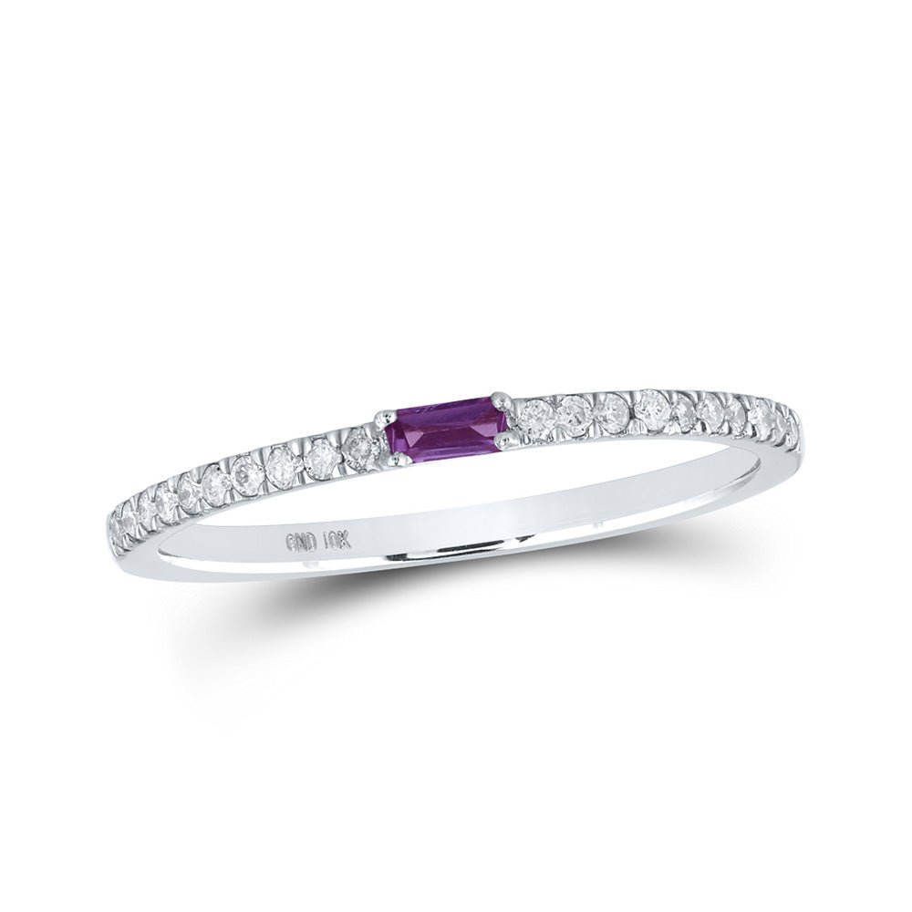 Gemstone Band | 10kt White Gold Womens Baguette Alexandrite Diamond Band Ring 1/5 Cttw | Splendid Jewellery GND