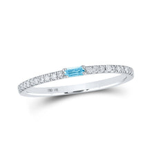 Load image into Gallery viewer, Aquamarine Brilliance | 10kt White Gold Baguette Aquamarine Diamond Band Ring 1/5 Cttw - Alternate view 1 from Splendid Jewellery