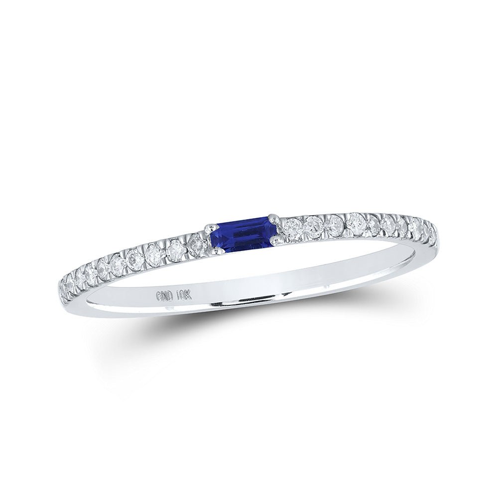 Gemstone Band | 10kt White Gold Womens Baguette Blue Sapphire Diamond Band Ring 1/5 Cttw | Splendid Jewellery GND