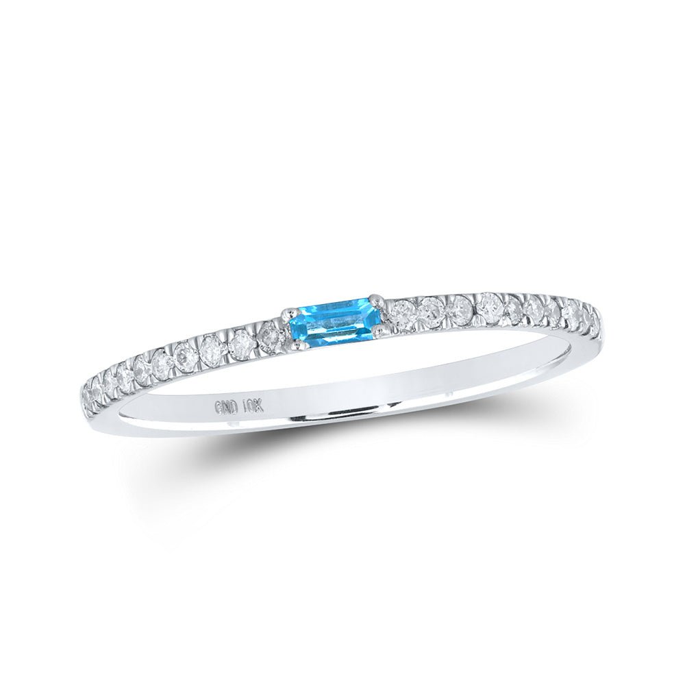 Gemstone Band | 10kt White Gold Womens Baguette Blue Topaz Diamond Band Ring 1/5 Cttw | Splendid Jewellery GND