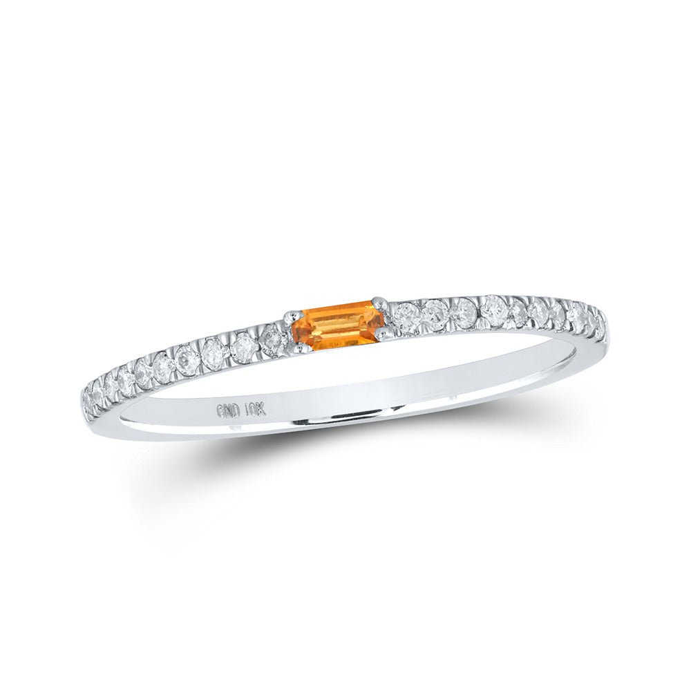 Gemstone Band | 10kt White Gold Womens Baguette Citrine Diamond Band Ring 1/5 Cttw | Splendid Jewellery GND